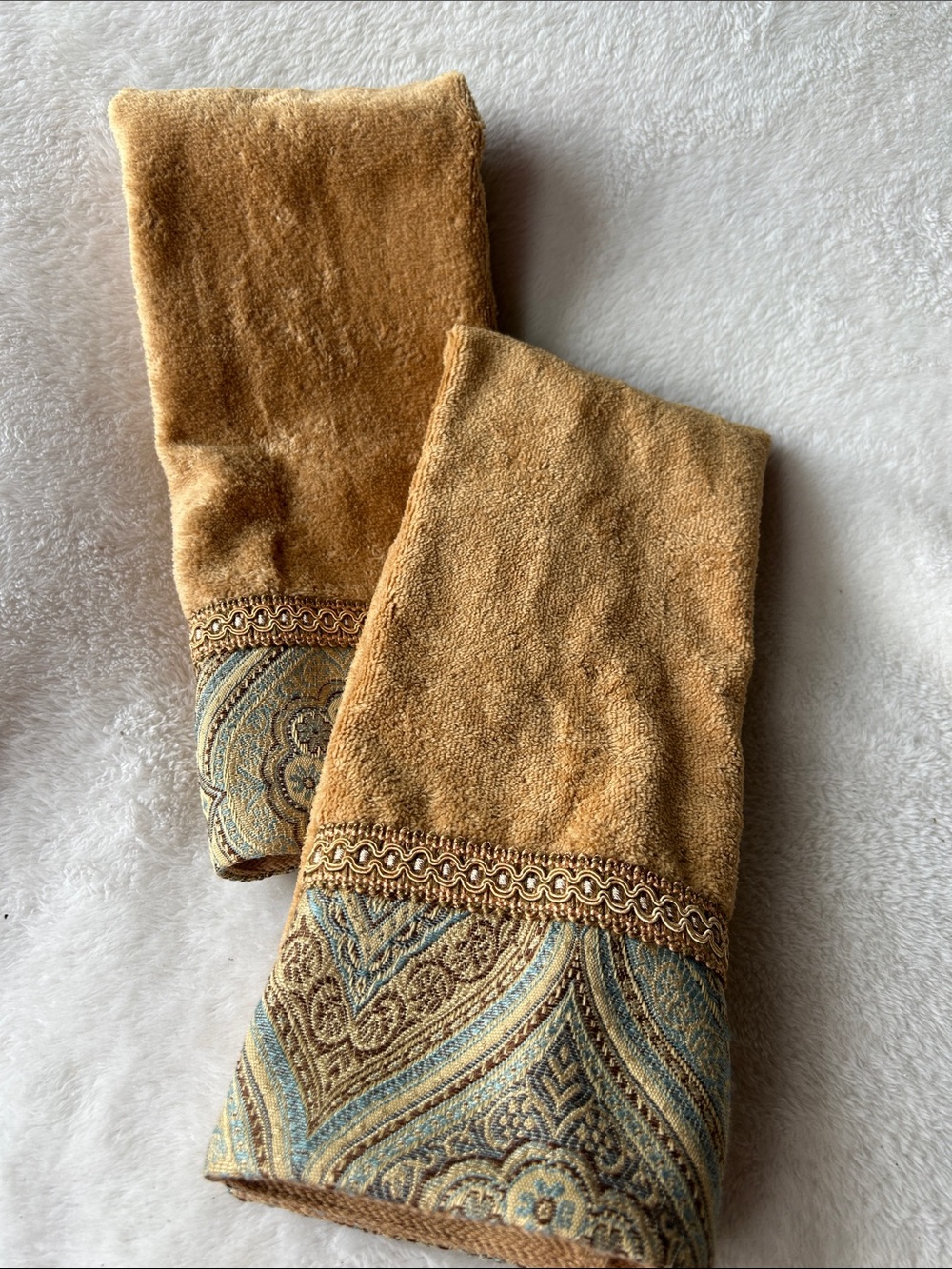 Sherry Kline Golden Brown Decorative Hand Towels with Paisley Trim set of 2